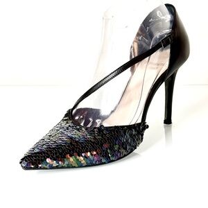Chantal 1962 Italian Sequin Heels US 7 EU 37.5 Black Leather Iridescent Sequins
